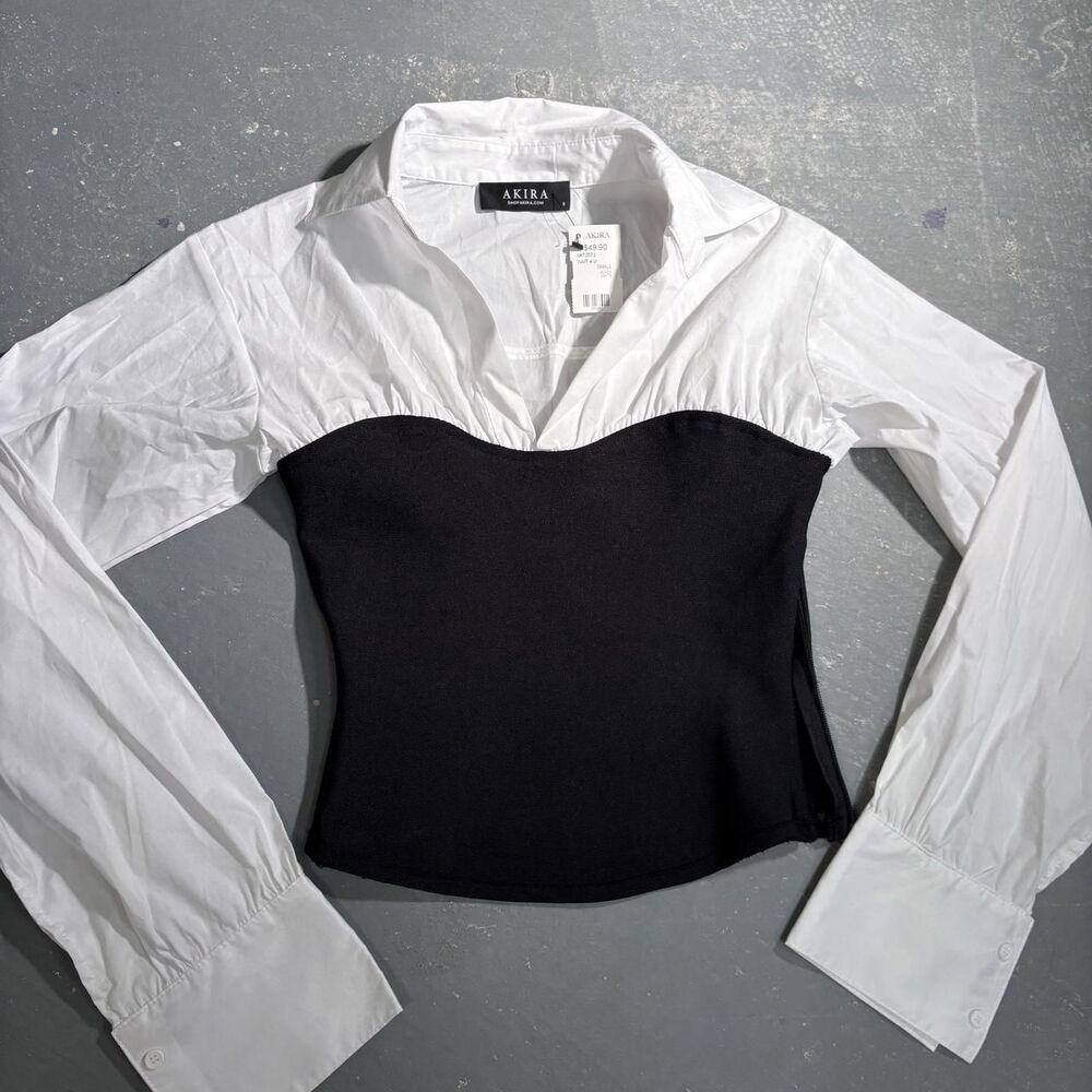 Akira Women's Black and White Blouse Top